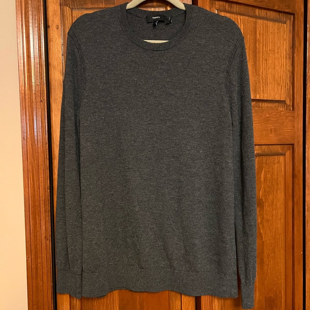 Theory Men's Charcoal Lightweight Crewneck Sweater